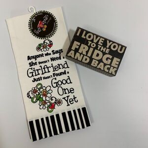 Dish Towel and I Love You to the Fridge and Back Wood Block